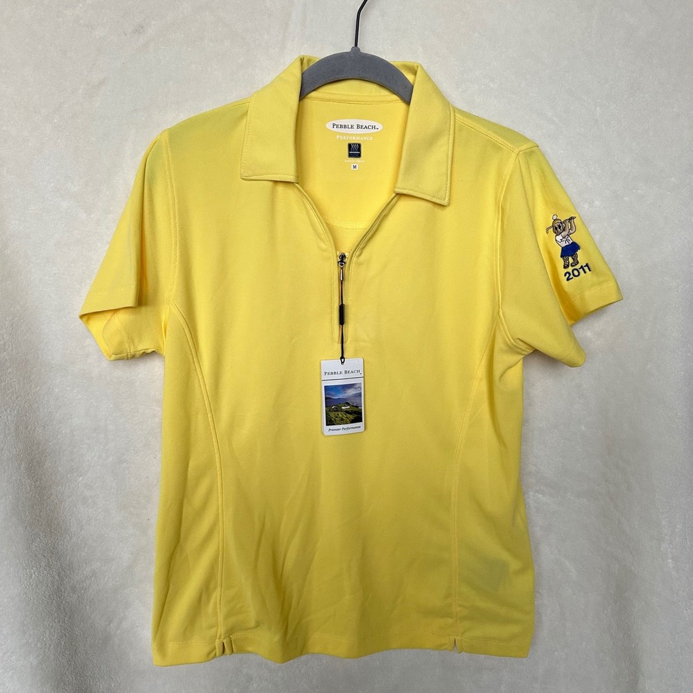 NWT Pebble Beach Yellow‎ Performance Golf Polo Zip Neck Shirt Womens Medium